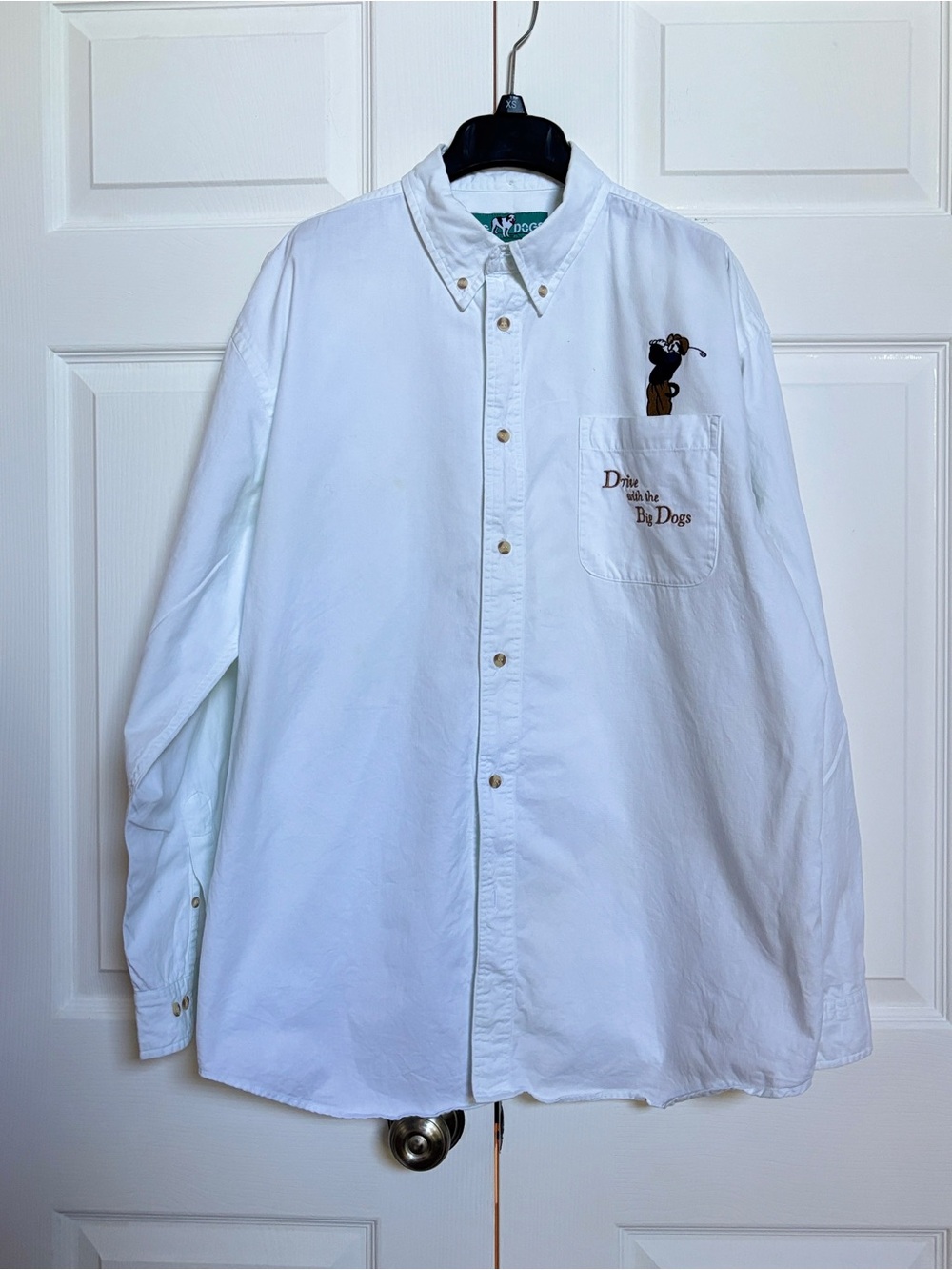 Big Dogs Mens L White Golf Shirt 100% Cotton Drive With Big Dogs